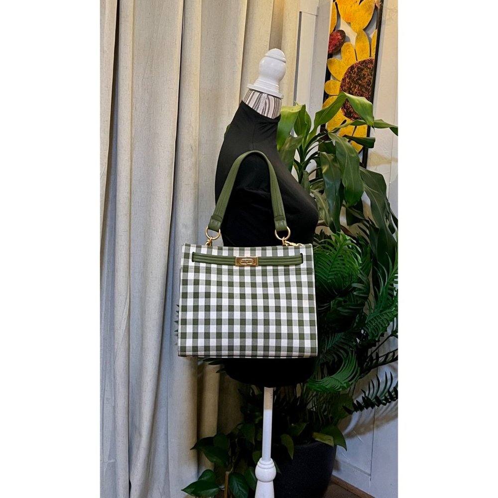 โบโบ AUTHENTIC TORY BURCH GREEN AND WHITE PLAID PETITE LEE RADZIWILL โบโบ - Picture 10 of 14